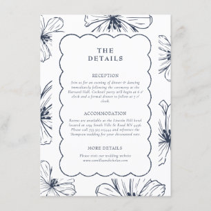 The Details   Blue Lined Floral Pattern Wedding Enclosure Card