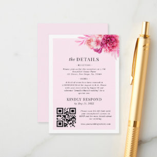 The Details & QR Code RSVP Hot Pink Floral Wedding Enclosure Card