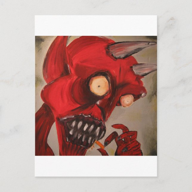 The Devil Eats Cheese Puffs Postcard (Front)
