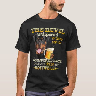 The Devil Funny Rottweiler Drink Beer Rottie Dog L T-Shirt