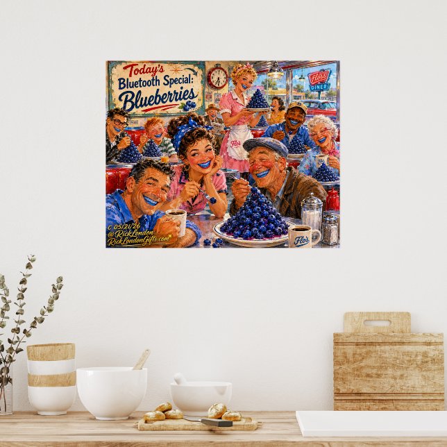 The Diner Bluetooth Blueberries Retro Cartoon   Poster (Kitchen)