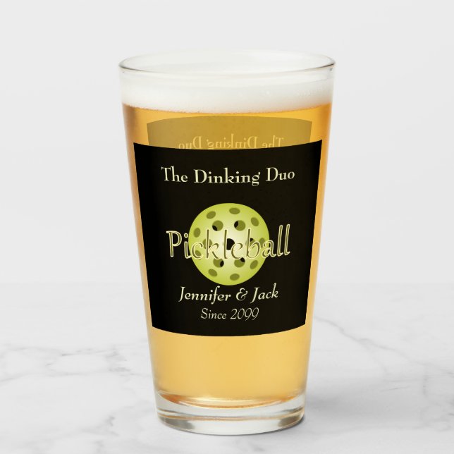 The Dinking Duo or Dude Pickleball Pint Beer Glass (Front Filled)