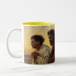 The Disciples Peter and John Running Two-Tone Coffee Mug