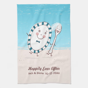The Dish Ran Away with the Spoon Beach Newlyweds Tea Towel