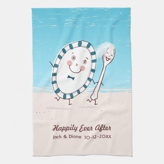 The Dish Ran Away with the Spoon Beach Newlyweds Tea Towel (Vertical)