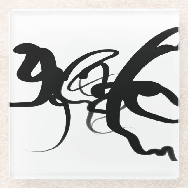 The Divers: Abstract Black & White Glass Coaster (Front)