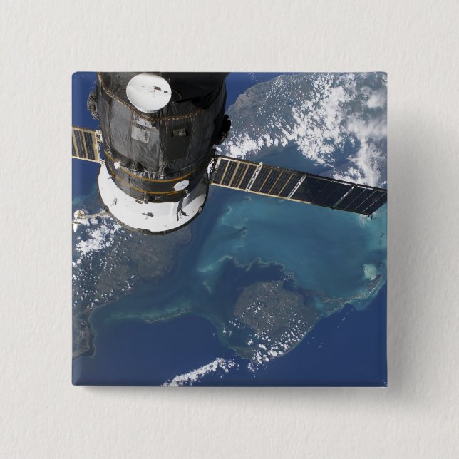 The docked Progress 22 spacecraft 15 Cm Square Badge (Front)