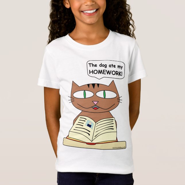 "The dog ate my HOMEWORK!" Kid's Funny Cat T-Shirt (Front)