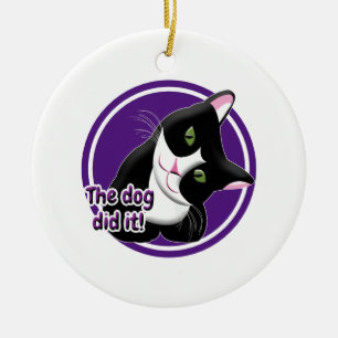 The dog did it Cat Ceramic Tree Decoration