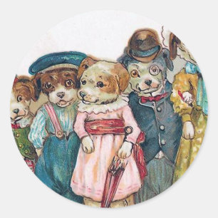 "The Dog Family" Vintage Classic Round Sticker