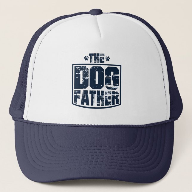 The Dog Father Worn Graphic Trucker Hat (Front)