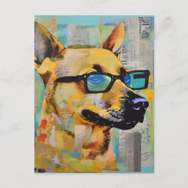 The Dog in Glasses Collage Postcard (Front)