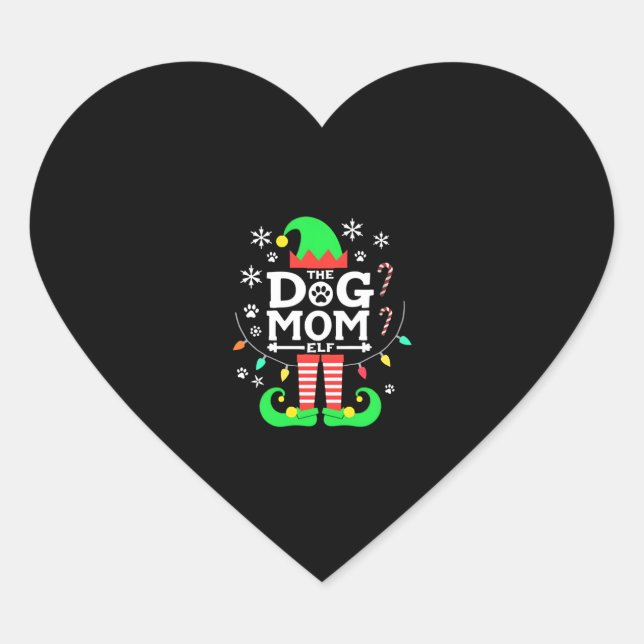 The Dog Mom Elf Xmas Funny Dogs lover Christmas Do Heart Sticker (Front)