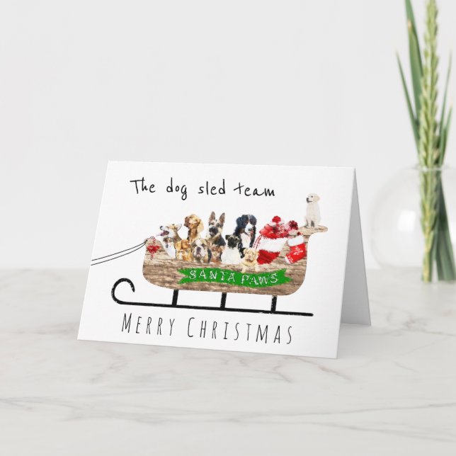 The dog sled team dogs in Santa sleigh Card (Front)