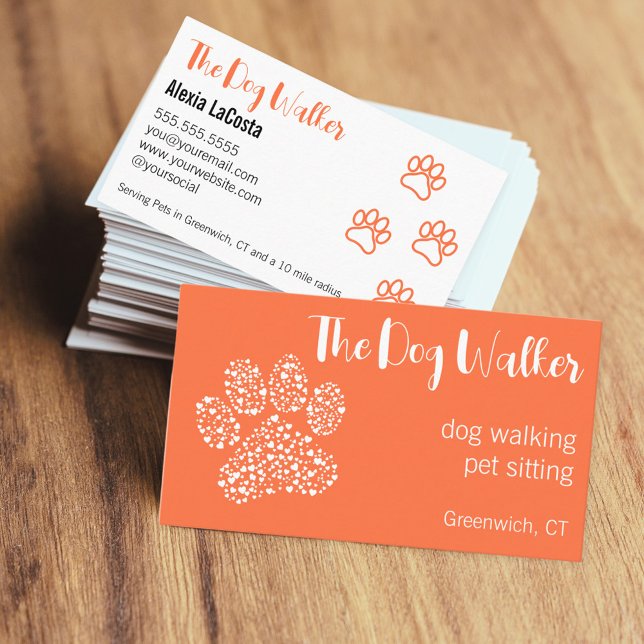 The Dog Walker Fun Bright Modern Professional Business Card (The Dog Walker paw print business cards )