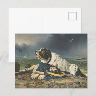 The Dog's Courage: Saved by Sir Edwin Landseer Postcard