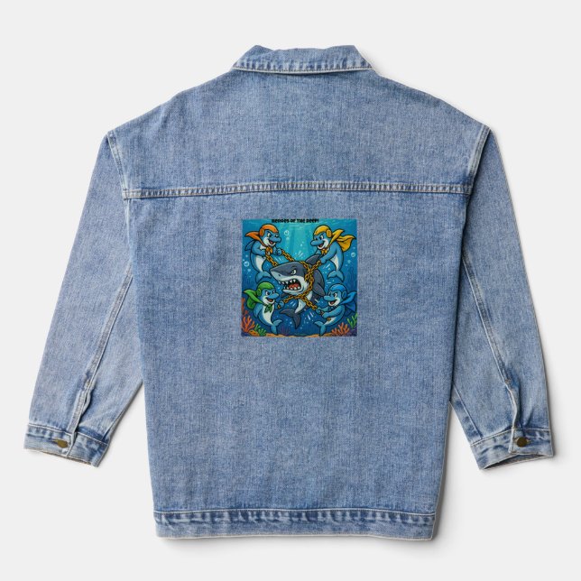 THE DOLPHIN GUARDIANS STRIKE! — Heroes of the Deep Denim Jacket (Back)