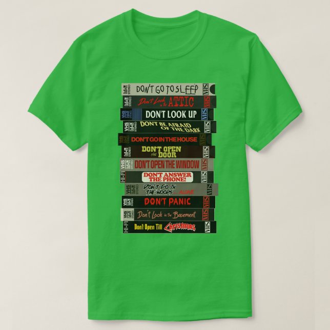 The Dont Films Horror VHS Stack T-Shirt (Design Front)