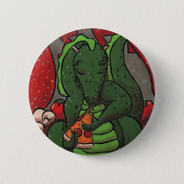The Dragon and The Pizza 6 Cm Round Badge (Front)