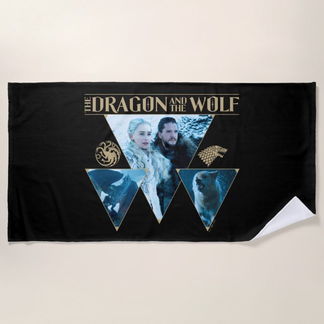 The Dragon and The Wolf Daenerys & Jon Graphic Beach Towel (Front)