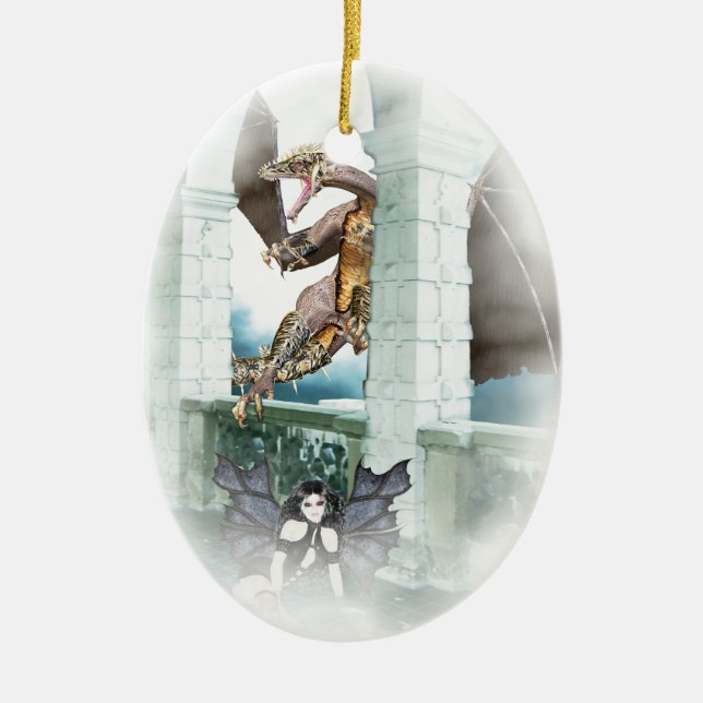 The Dragon's Lair Vignette Ceramic Tree Decoration (Front)