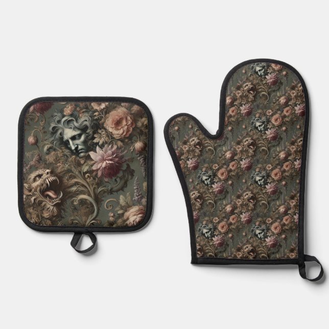 The Driftkeeper’s Paradox – Gothic Victorian Oven Mitt & Pot Holder Set (Front)