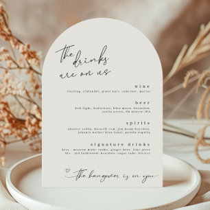 The Drinks are on Us Minimalist Drinks Menu Card