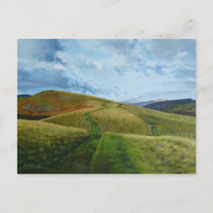 "The Drovers Road" oil Northumberland Cheviots Postcard