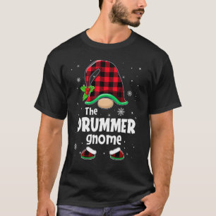 The Drummer Gnome Buffalo Plaid Christmas Matching T-Shirt