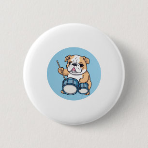 The Drumming Bulldog Beats and Bulldog Grooves  6 Cm Round Badge