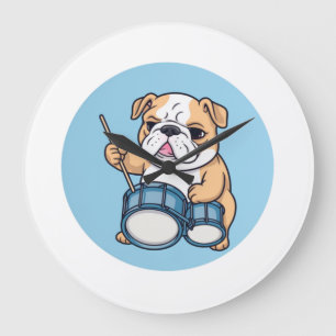 The Drumming Bulldog Beats and Bulldog Grooves Large Clock