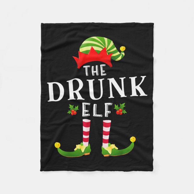 The Drunk Elf Christmas Matching Pajama  Fleece Blanket (Front)