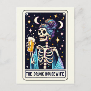 The Drunk Housewife Tarot Funny Sarcastic Skeleton Postcard