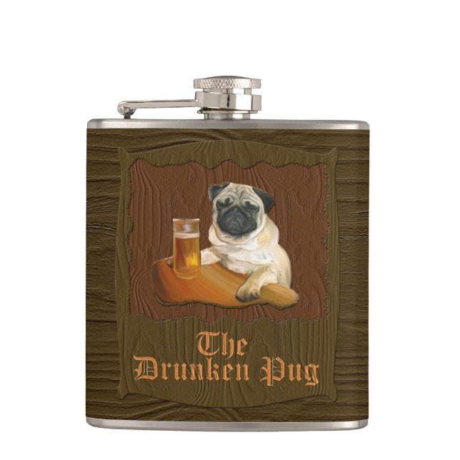 The Drunken Pug logo flask! Hip Flask (Front)