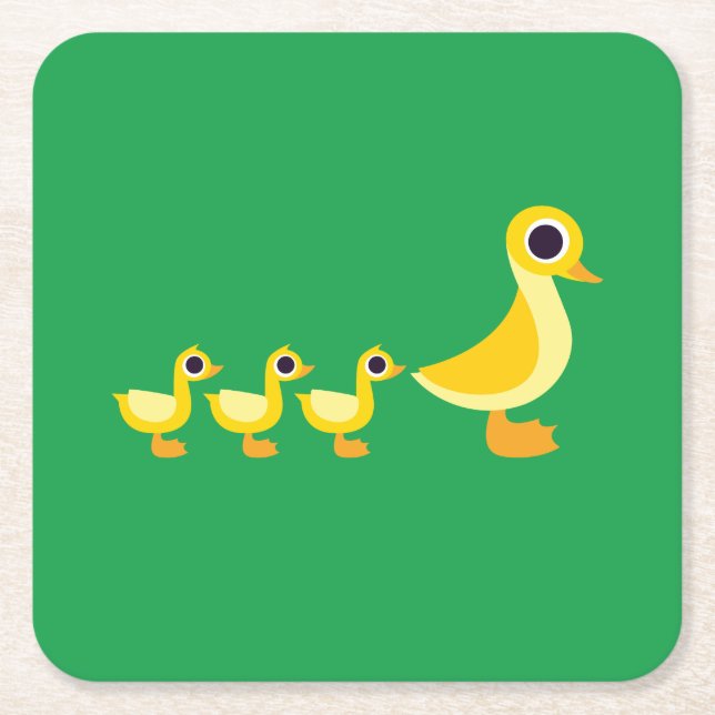 The Duck Family Square Paper Coaster (Front)