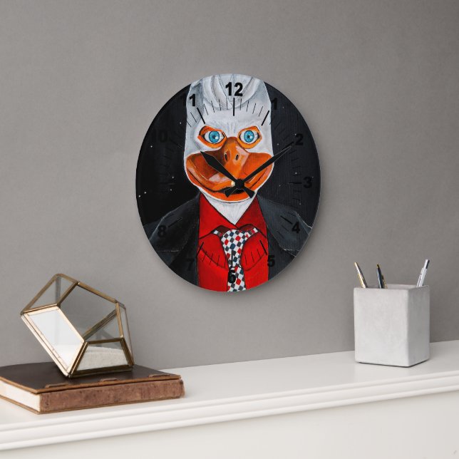 The Duck Painting by Alfred Fox Large Clock (Office)