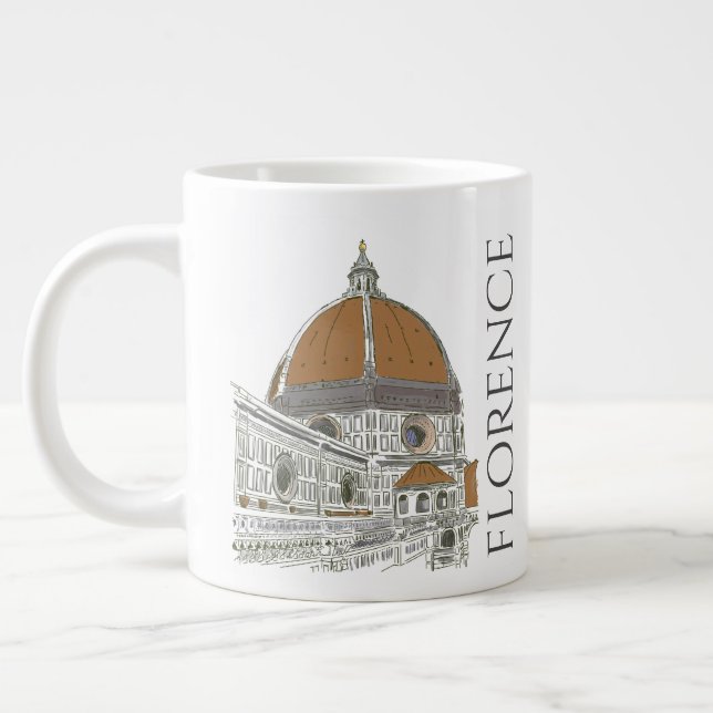 The Duomo Florence Italy Pen and Ink Illustration Large Coffee Mug (Left)