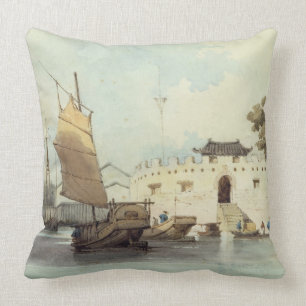 The Dutch Folly Fort off Canton (watercolour) Cushion