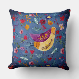 The Early Bird in Flower Garden Cushion