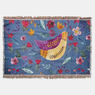 The Early Bird in Flower Garden Throw Blanket