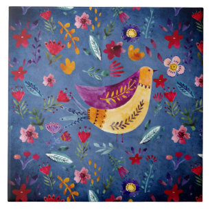 The Early Bird in Flower Garden Tile