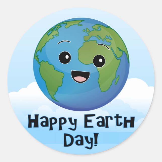 The Earth is Happy Day Classic Round Sticker (Front)