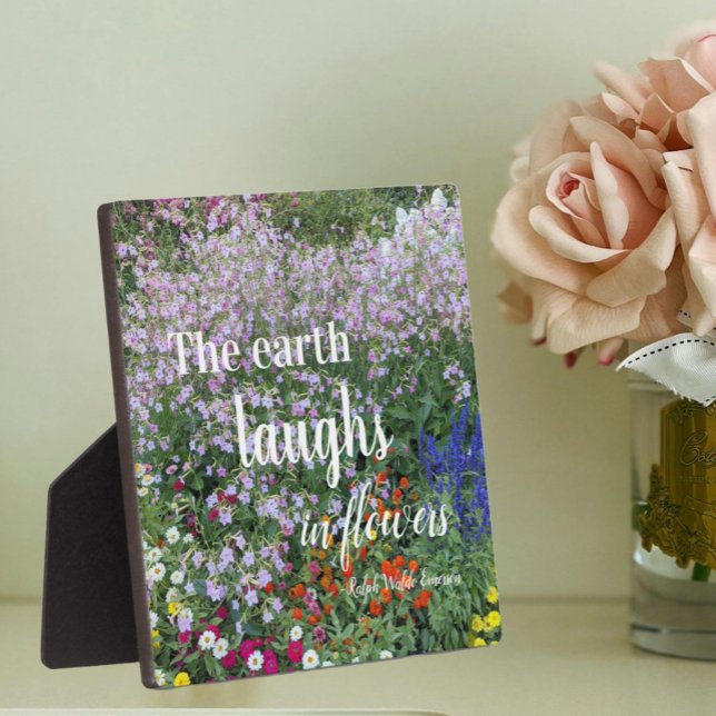 The Earth Laughs in Flowers Quote Floral Plaque (In Situ Angled)