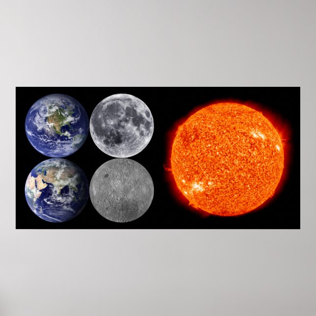 The Earth & Moon From Space & The Sun Poster (Front)