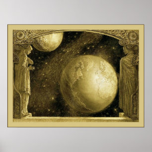 The Earth with the Milky Way and Moon Poster