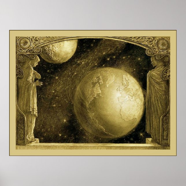 The Earth with the Milky Way and Moon Poster (Front)