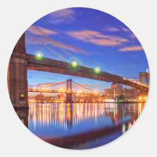 The East River, Brooklyn Bridge, Manhattan Classic Round Sticker