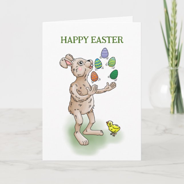 The Easter Bunny juggles with the Easter eggs Card (Front)