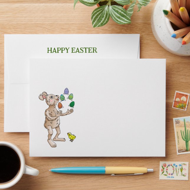 The Easter Bunny juggles with the Easter eggs Envelope (Desk)