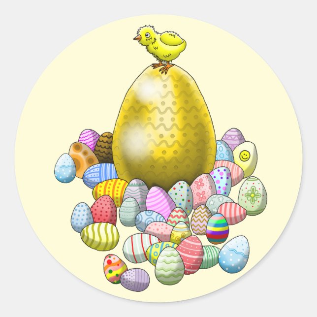 The Easter Chick and the Golden Easter Egg Classic Round Sticker (Front)